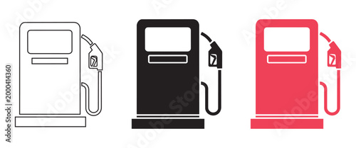 Gas Station Fuel Pump Icon Set Outline and Solid Styles for Automotive Navigation Design