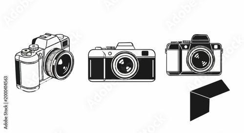 Front view illustration of three cameras and reflector