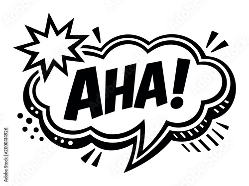 AHA speech bubble creating a comic book pop art style with a burst and dots, symbolizing insight and discovery