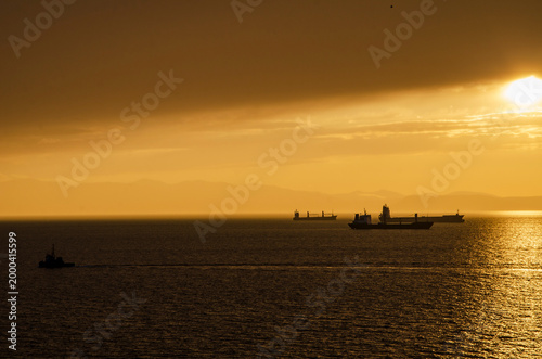 fishing boat at sunset
