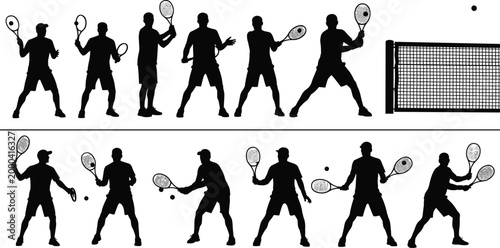 Quadro su tela Tennis player silhouettes set with multiple stroke poses including serve forehan