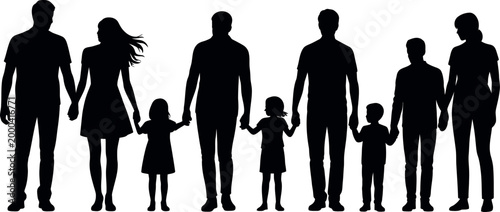 Diverse family silhouettes holding hands representing unity and togetherness across generations