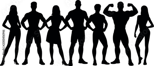 Diverse group of athletic men and women silhouettes standing confidently together in solidarity