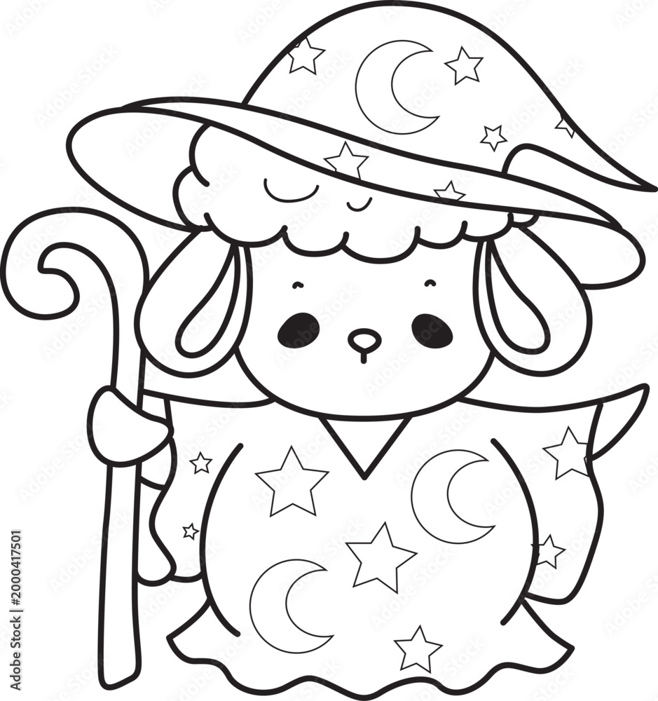 Fototapeta premium Coloring pages of Cute sheep hand drawn emotes icon