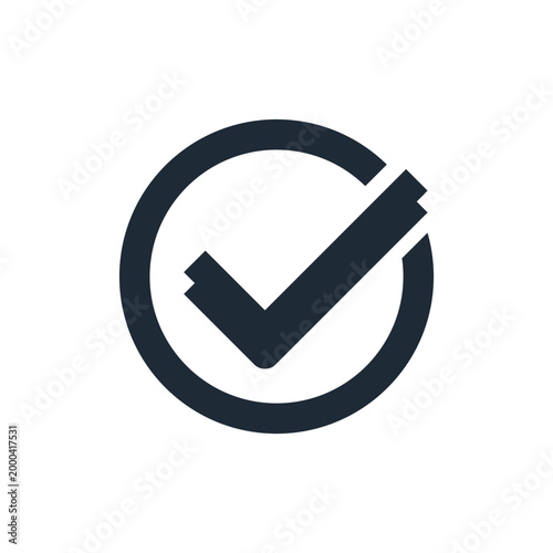 A logo consisting of a checkmark and a circle. Task completion is a symbol of approval in the digital world. Vector linear icon isolated on a white background.