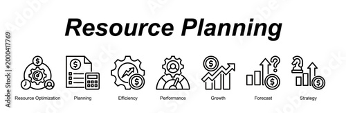 Resource Planning banner web icon vector illustration concept with an icon of Resource Optimization, Planning, Efficiency, Performance, Growth, Forecast, Strategy 