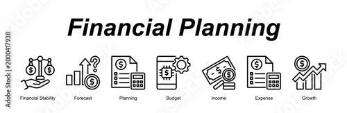 Financial Planning banner web icon vector illustration concept with an icon of Financial Stability, Forecast, Planning, Budget, Income, Expense, Growth 