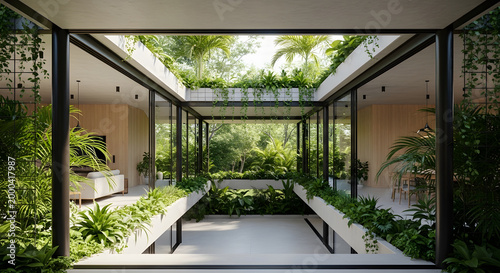 Modern house with lush greenery and natural light