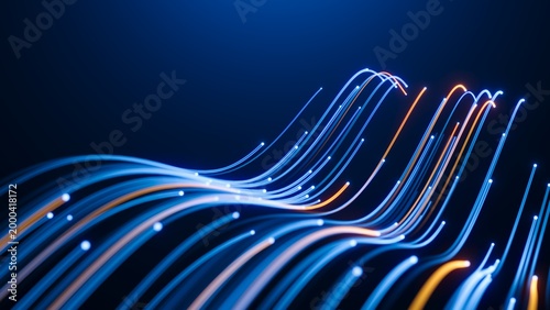 Abstract Technology Background - Big Data, AI, digital stream data lines. 3d illustration
