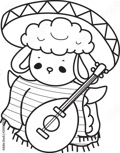 Coloring pages of Cute sheep hand drawn emotes icon