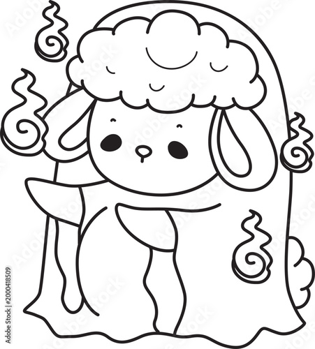 Coloring pages of Cute sheep hand drawn emotes icon