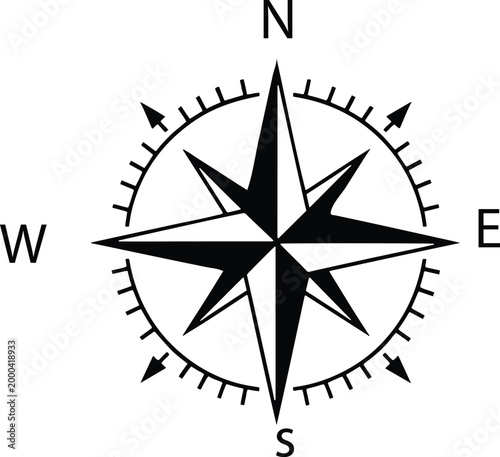 Black compass navigation symbol .