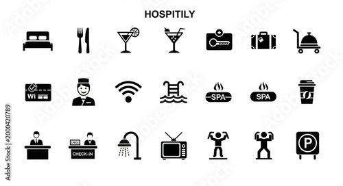 Hotel Hospitality Icons Collection Vector Illustration.