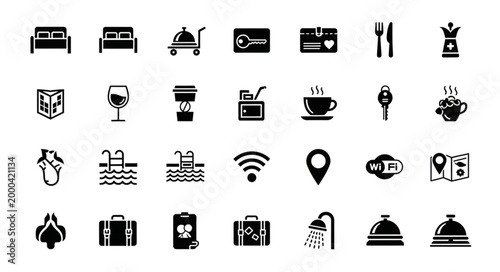 Collection of Hotel Service Icons and Symbols.