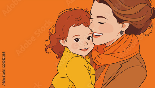 Warm Illustration of Mother and Young Child Embracing