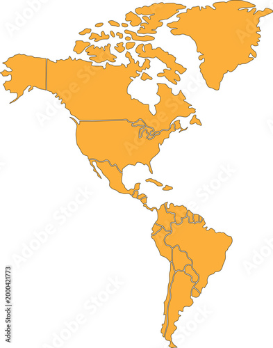 Vector Map of North and South America with Minimalist Orange Silhouette Design