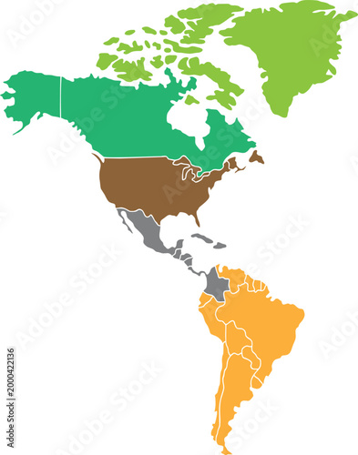Colorful Vector Map of North and South America with Minimalist Country Borders