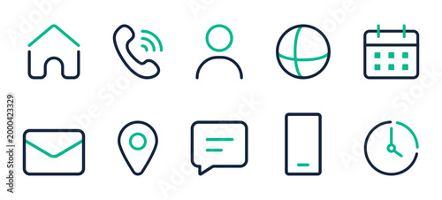 Modern UI Navigation Line Icons Set With Accent Color Home Call Profile Web Calendar Email Location Message Device Time Vector