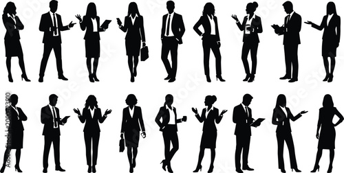 Canvastavla Business people silhouettes collection professional men and women standing talki