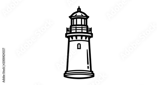 White lighthouse illustration with detailed tower and balcony on plain background.