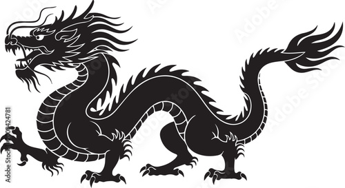 Black Chinese Dragon Silhouette Traditional Asian Mythology Vector