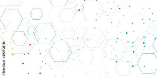 multicolor dots with hexagon seamless pattern. Abstract vector illustration Science technology and medical concept design. Abstract geometric overlapping hexagon pattern futuristic background design.