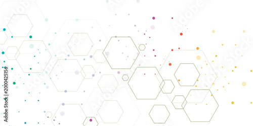 multicolor dots with hexagon seamless pattern. Abstract vector illustration Science technology and medical concept design. Abstract geometric overlapping hexagon pattern futuristic background design.