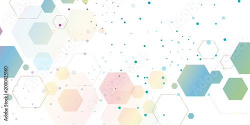 multicolor hexagon with dots seamless pattern. Abstract vector illustration Science technology and medical concept design. Abstract geometric overlapping hexagon pattern futuristic background design.