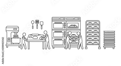 Modern kitchen appliance outline icon set featuring oven stove sink cabinets utensils and home interior tools, clean monochrome line art collection for furniture catalogs, websites and renovation desi