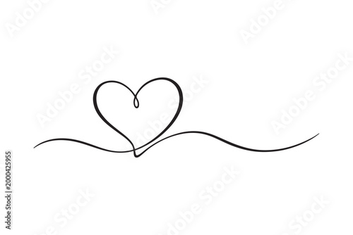 Continuous line art of a heart symbol for love and romance concept.