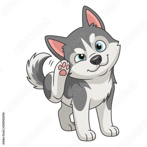 Cute Cartoon Husky Puppy Scratching Behind its Ear
