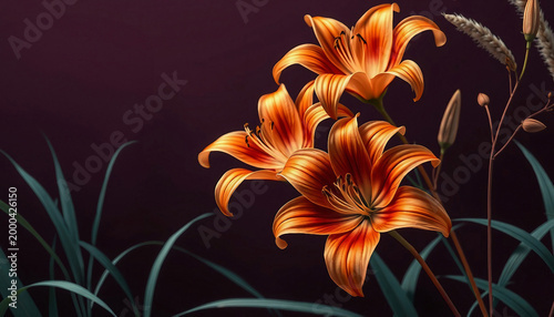 Orange lilies on a purple. Smartphone wallpaper