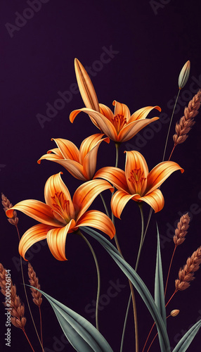 Orange lilies on a purple