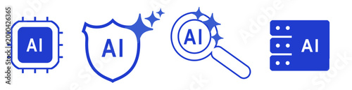 AI icon set. Artificial intelligence model symbol. AI generated security, search vector graphic design 