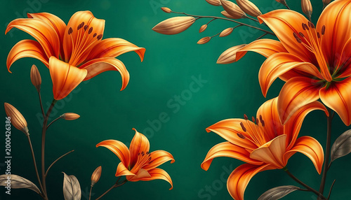 Orange lilies on a dark green background. Smartphone wallpaper