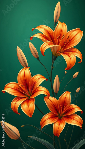 Orange lilies on a green. Wallpaper for smartphone