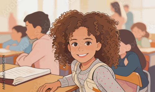 Smiling Young Student Sitting in a Primary School Classroom