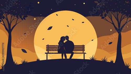 Silhouette of person sitting under full moon in autumn night