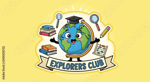 Explorers Club Globe Character Vector Illustration