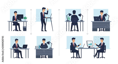 Business professionals working at office desks.
