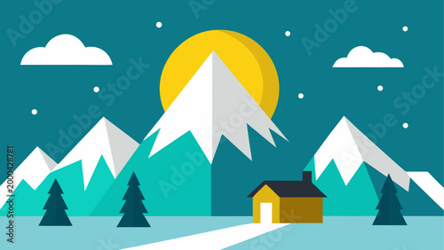 Camping tent under northern lights in snowy mountain night