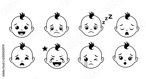 Cute Baby Faces Expressing Emotions Set