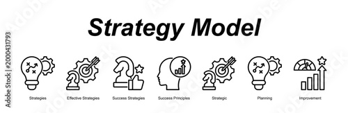 Strategy Model banner web icon vector illustration concept with an icon of business with icon of Strategies, Effective Strategies, Success Strategies, Success Principles, Strategic.