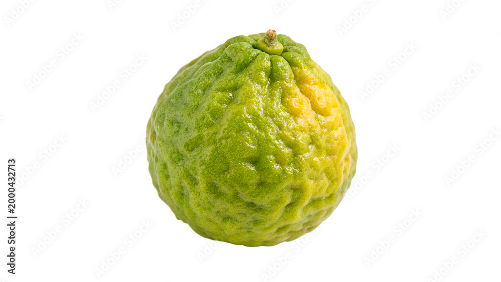 Fototapeta premium Bergamot fruit sitting on a white background showing its unique shape and texture isolated on transparent background