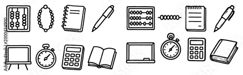 Education icons with abacus notebook pen sketch