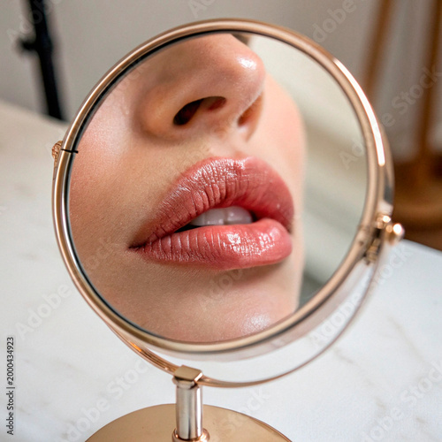 a reflection of a woman's lips in lipstick in the mirror