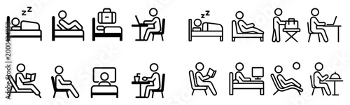 Hotel icons with bed guest luggage minimal