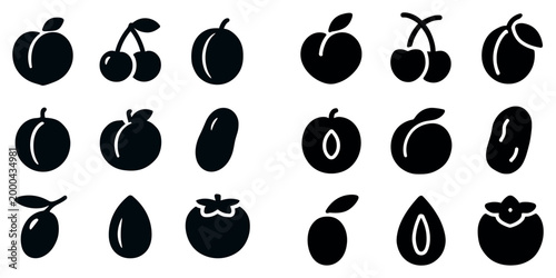 Fruit icons with cherry peach plum minimal