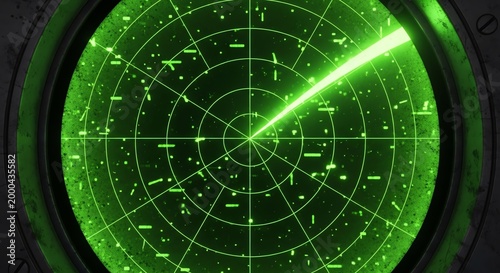 Green radar screen with bright signal detection and digital grid background.