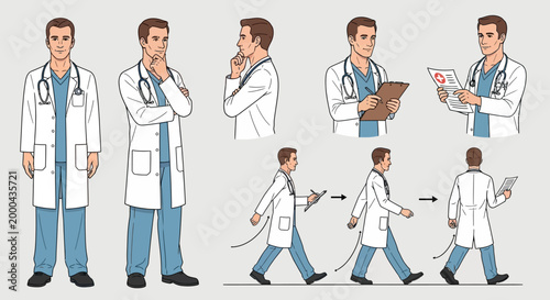 Foto Illustration of a doctor in various poses.